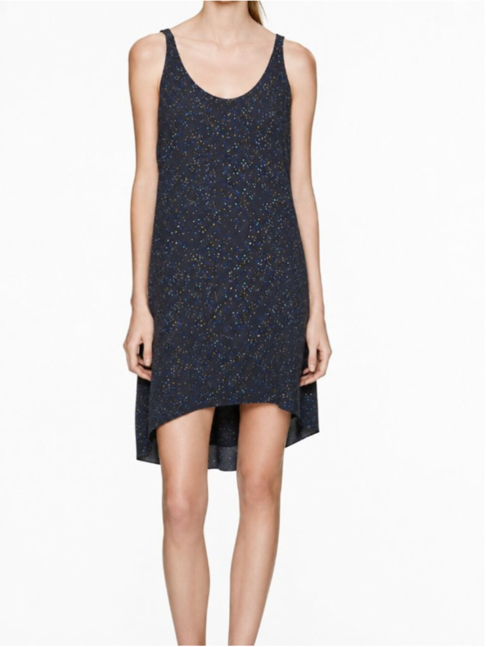 WILFRED Lazare Tank Shift Dress Black Confetti Medium 100% Silk Art Deco Aritzia